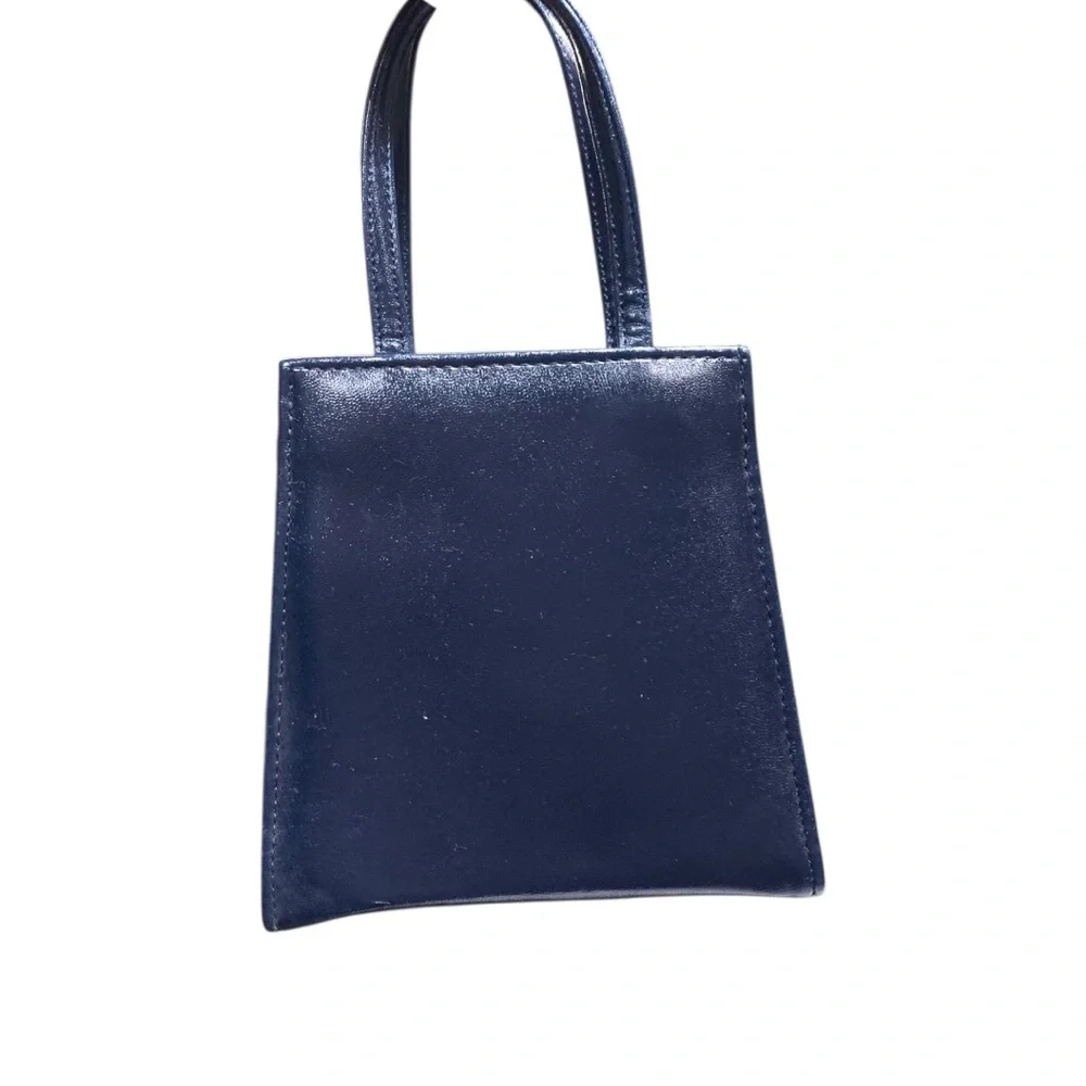 Vintage Navy Blue Structured Top-Handle Purse - Picture 10 of 14